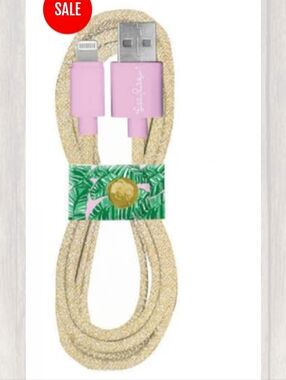 Lilly Pulitzer Cell Phone Charging Cord Let's Go Bananas Cord Keeper Gold Snap